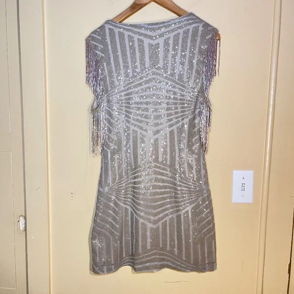 REVOLVE Caely Fringe mini Silver Sequin Dress - www.disolcolor.com